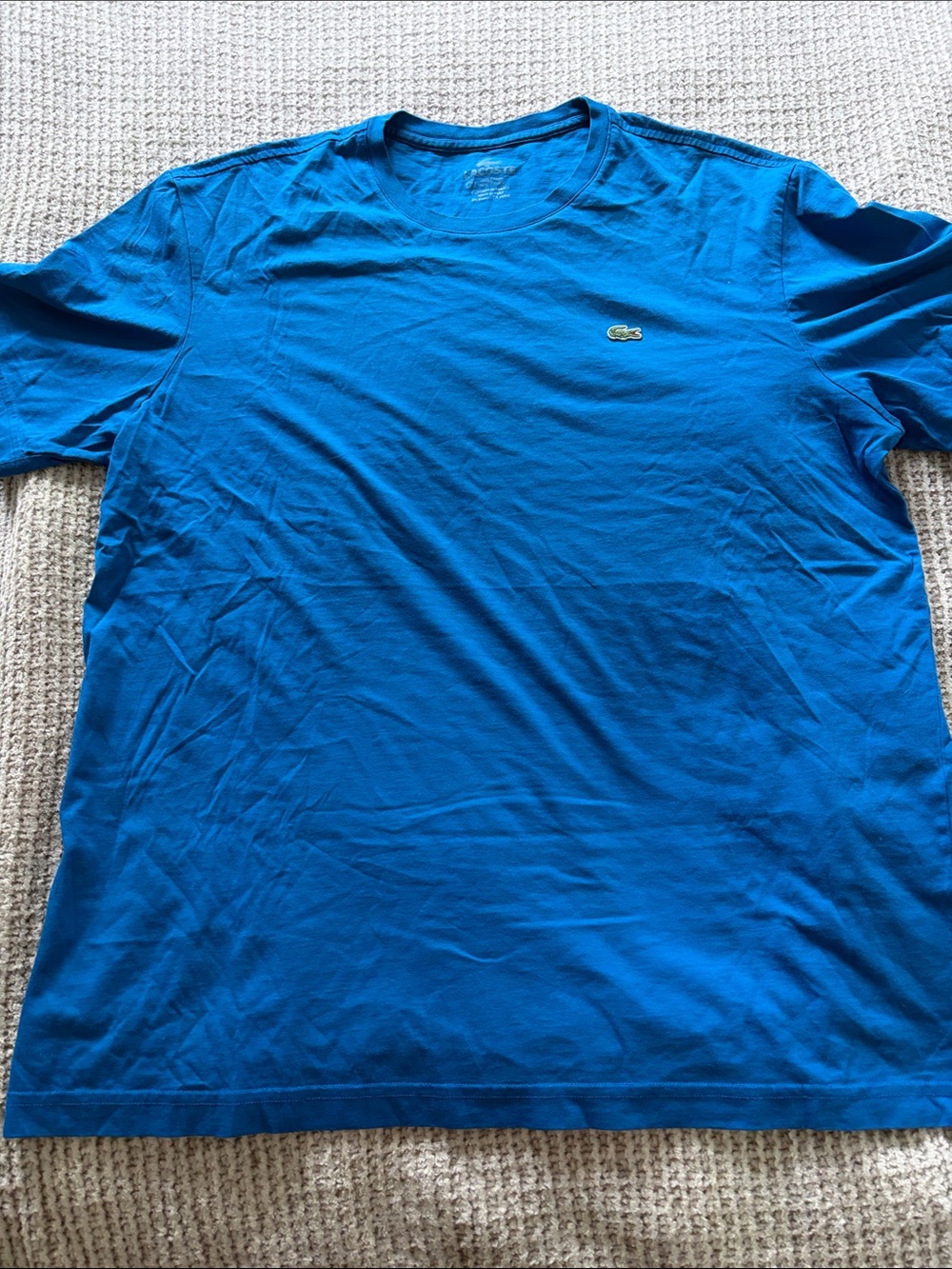 Lacoste Men’s Short Sleeve Crew Tee in Bright Blue with Green Logo